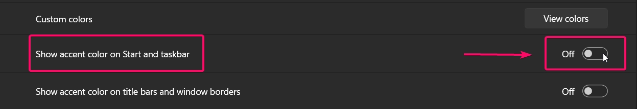 Show accent color on Start and taskbar