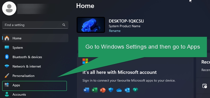 Go to Apps in Windows Settings