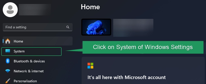 Go to System in Windows Settings