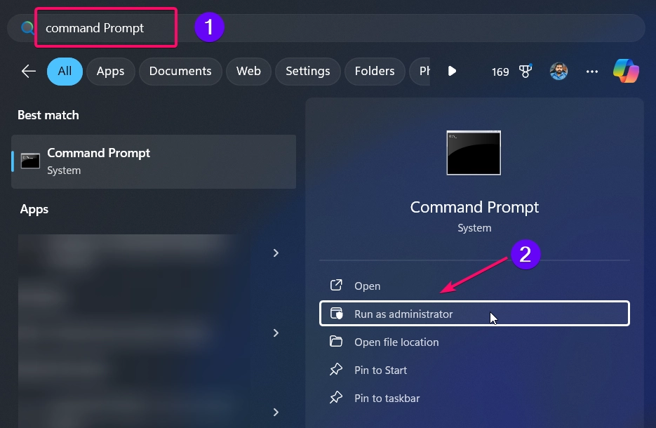 Open Command Prompt using Run as Administrator