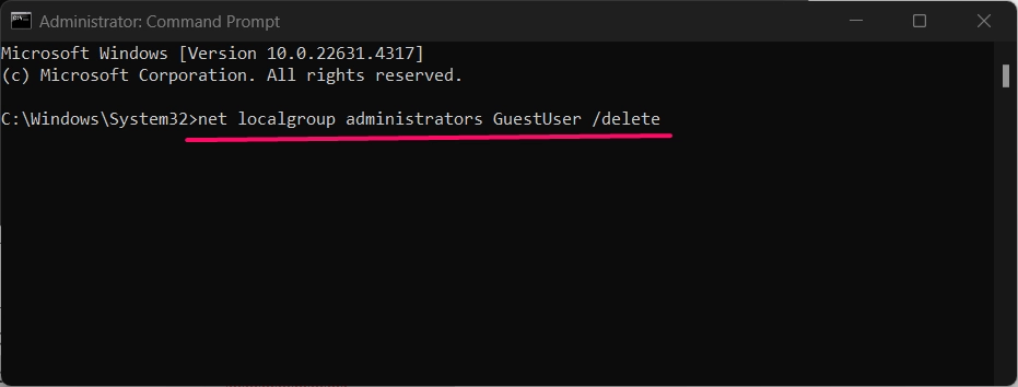 Removing the Guest Account using Command Prompt