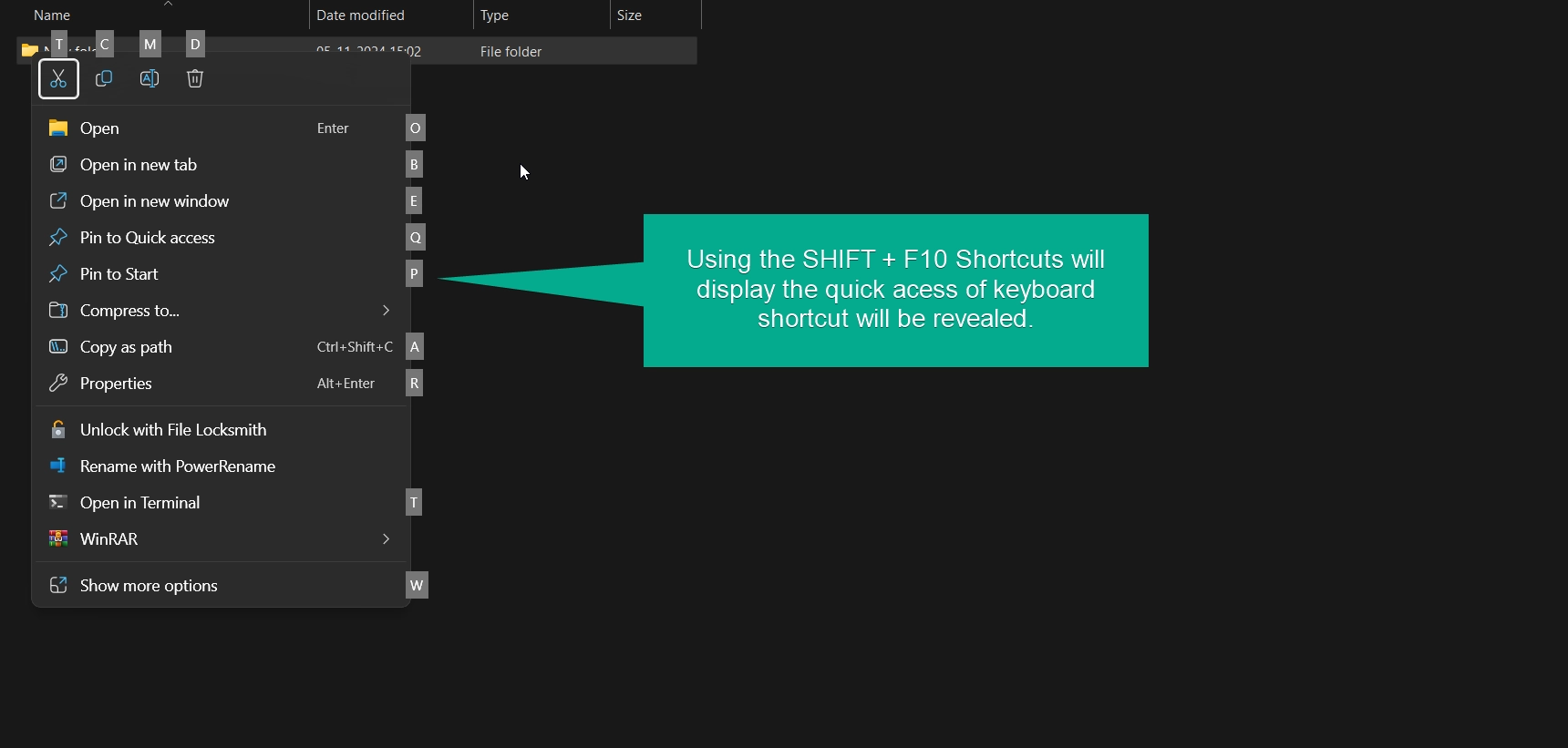 Using shift + f10 to access the XAML context menu