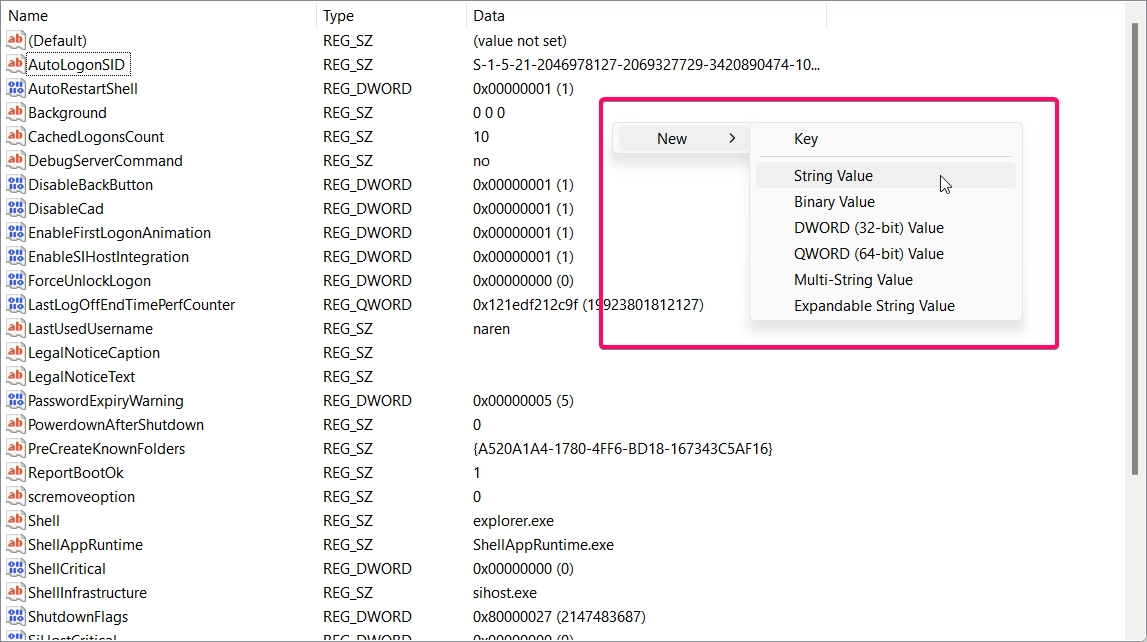 Create new string value