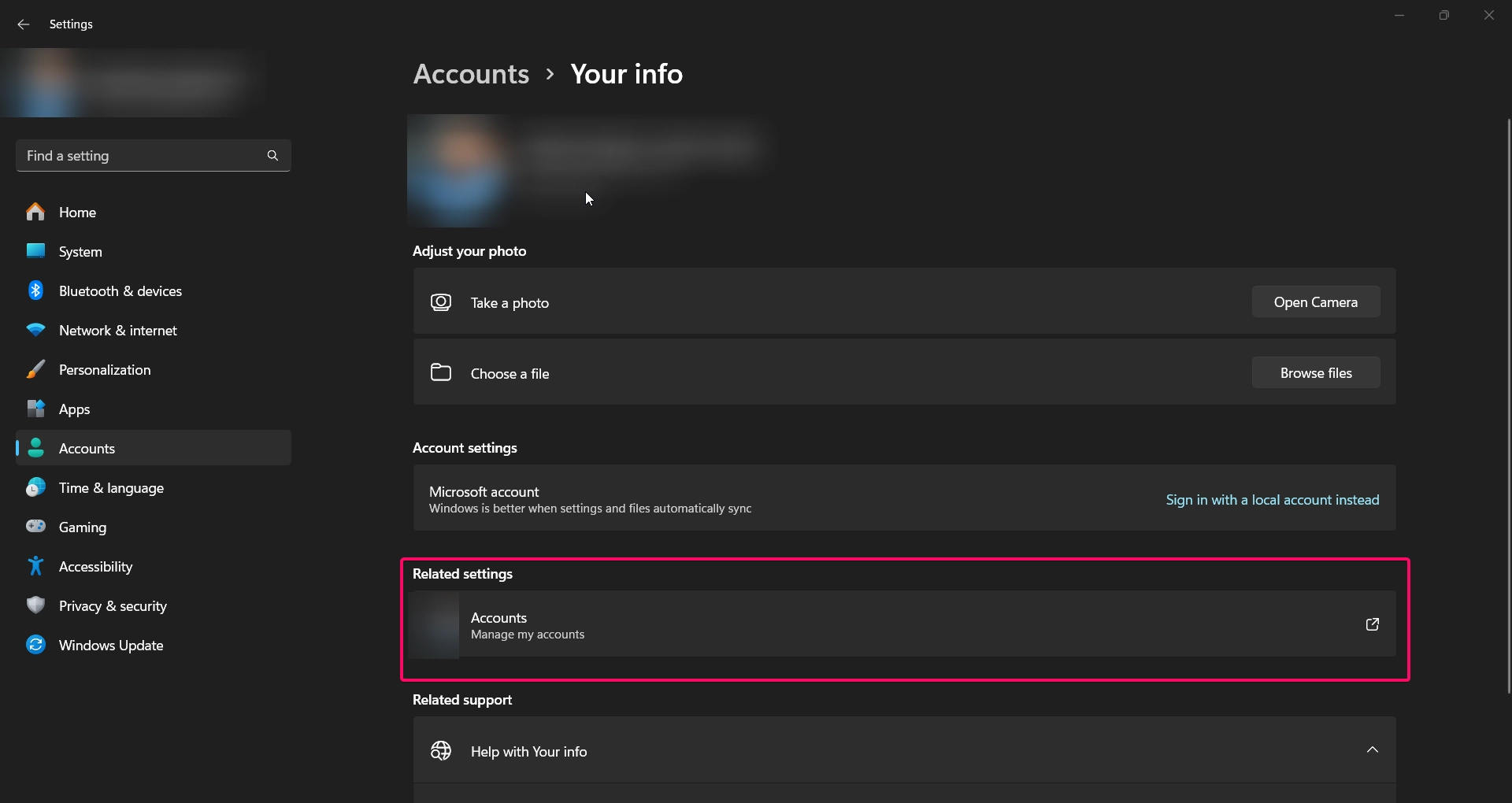 Open Manage my account option