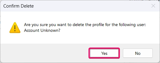 Click yes button to continue the deletion