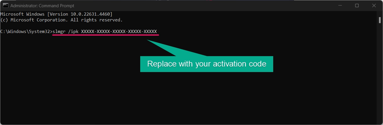 Command to activate windows using command prompt