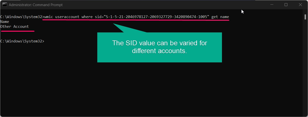 Using SID value to find the Username