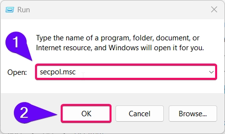 Open secpol.msc command in run window