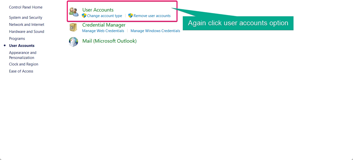 Again click the user accounts option