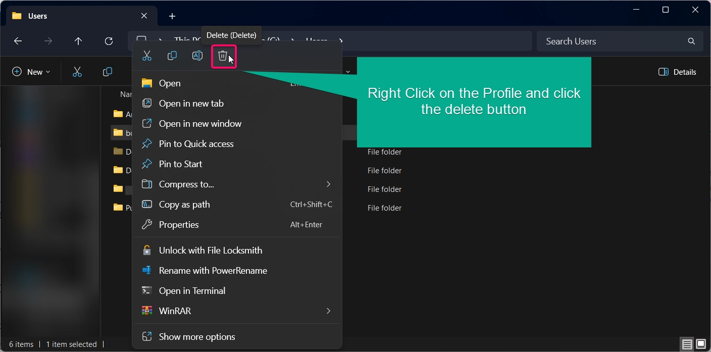 Right click on the profile and choose delete option