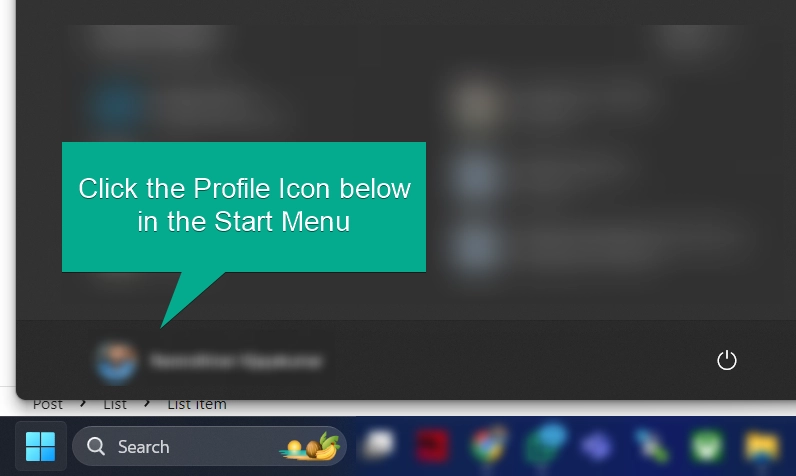 Click the Profile Icon from the start menu