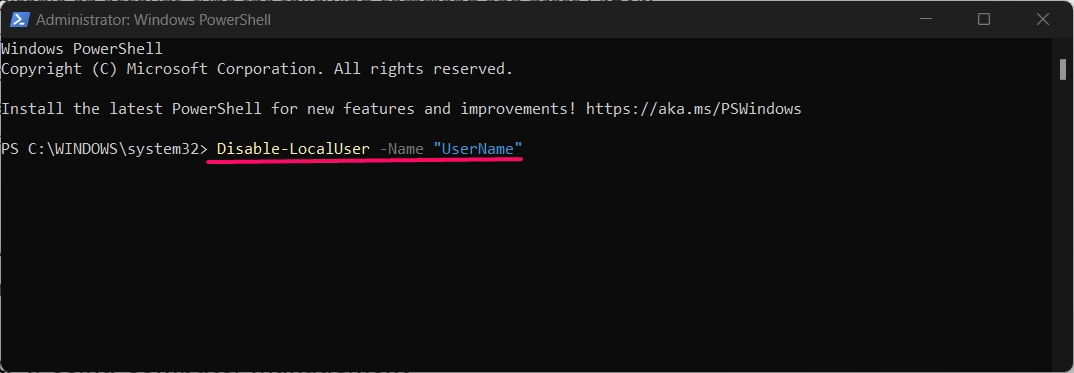 Powershell command to disable the user account