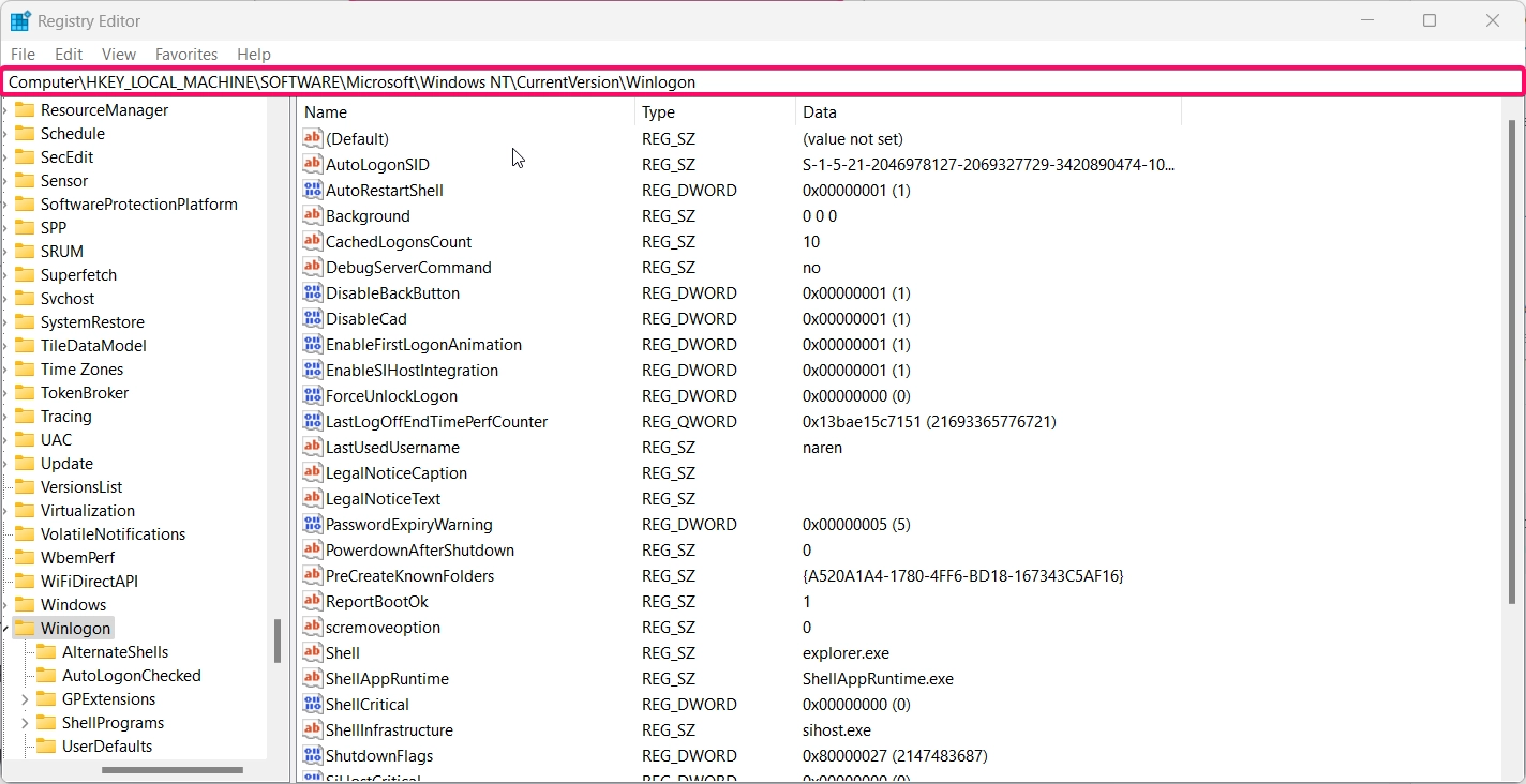 Navigating to the following directory in the registry editor