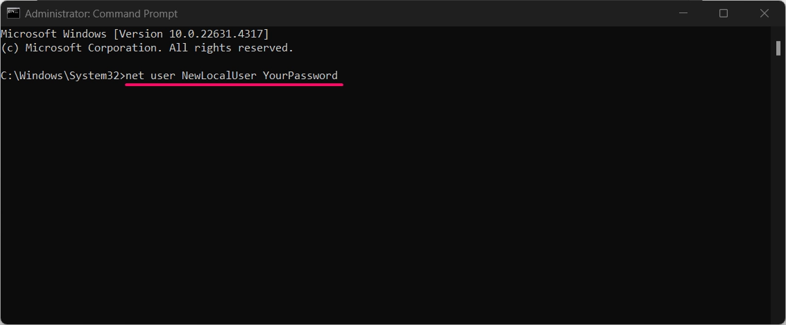 Setting Local Account Password via Command Prompt