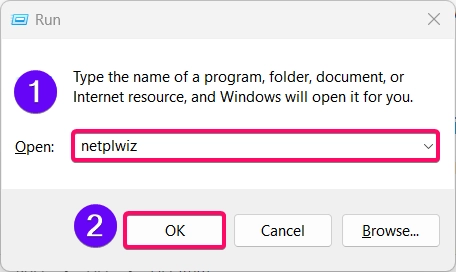 Enter netplwiz command in Run Window