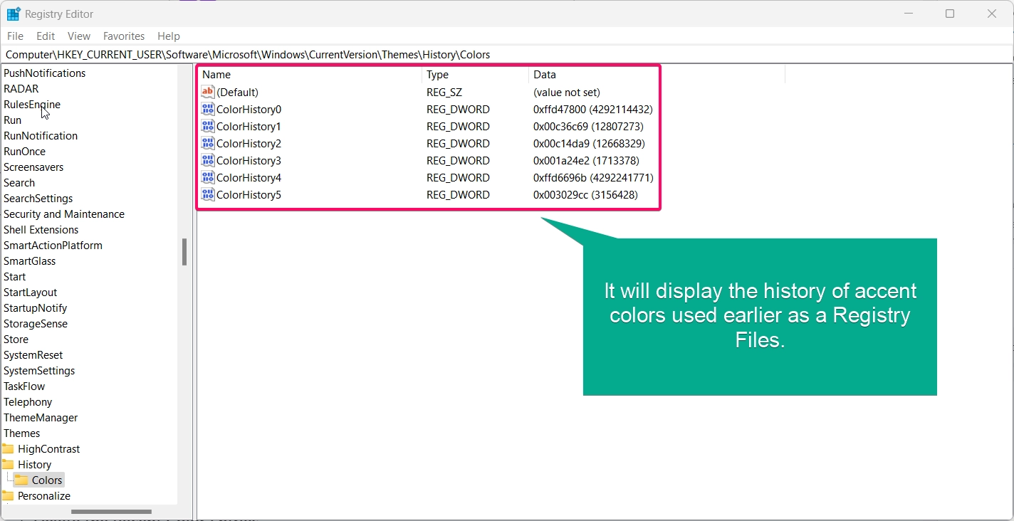 Accent Color history from registry files.