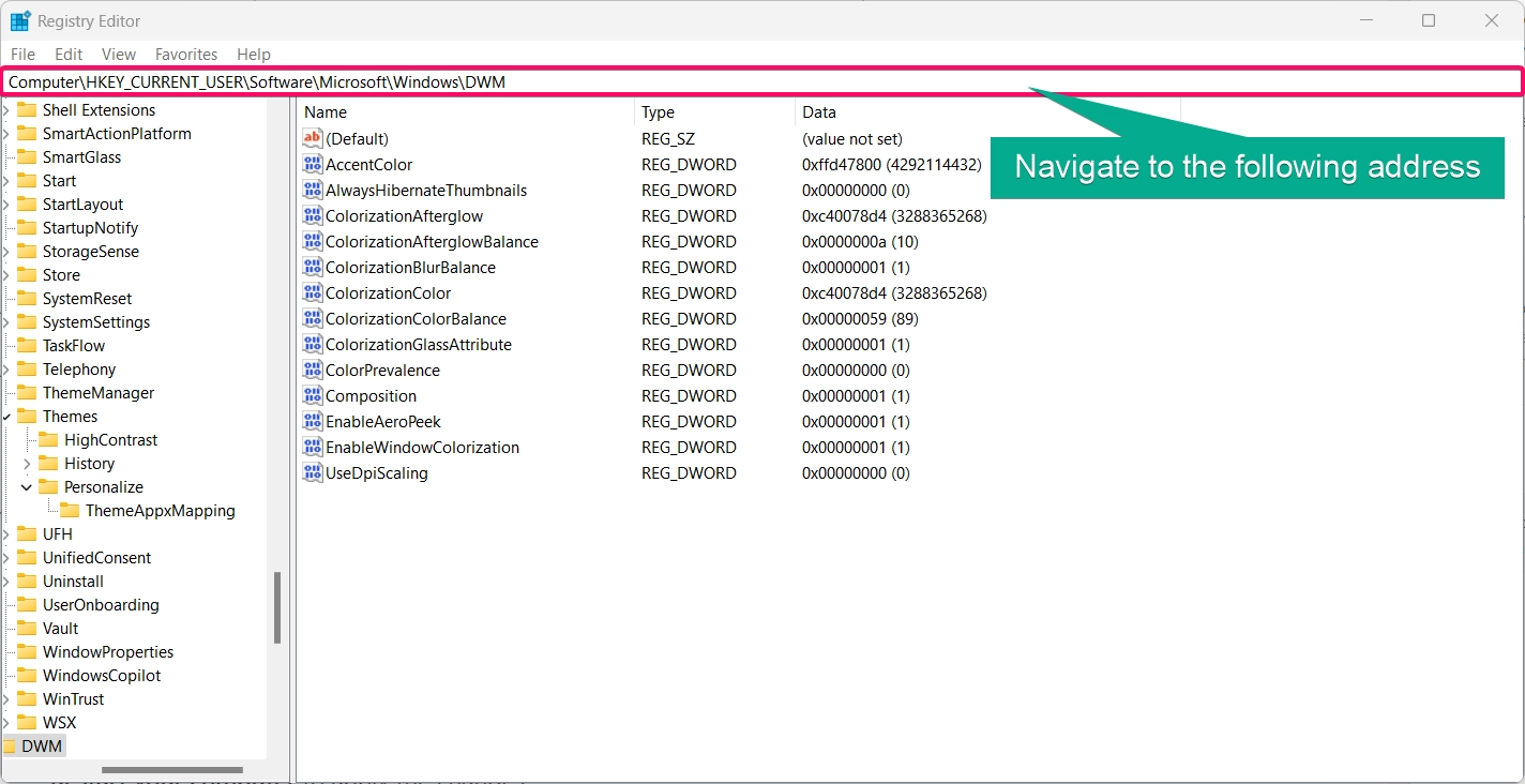 Navigate to the address of DWM