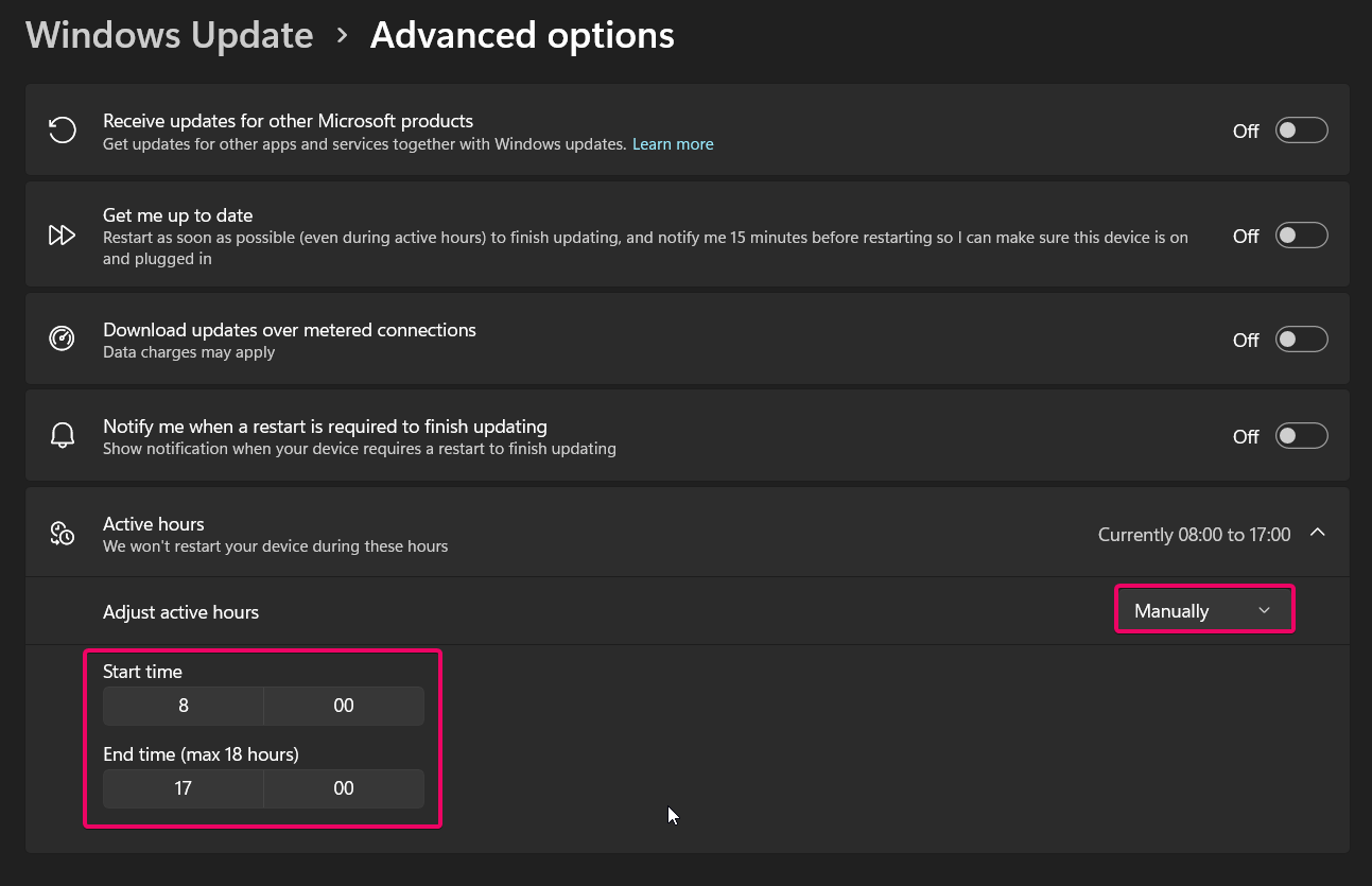 You can set manual timing for windows update