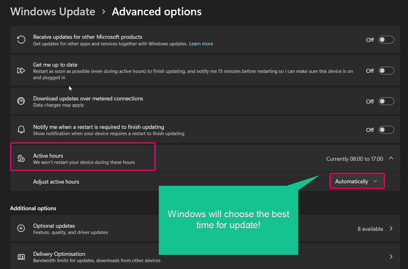 If the Automatically option is chosen, then Windows will determine updation time