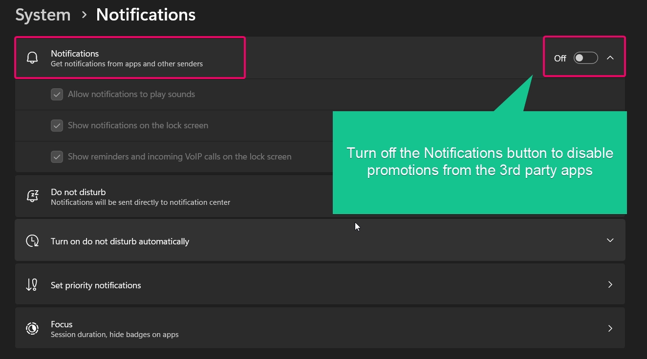 Turn Off notifications from the apps and other senders