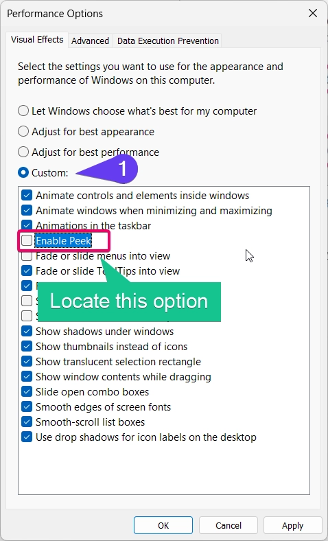 Locate Peek option