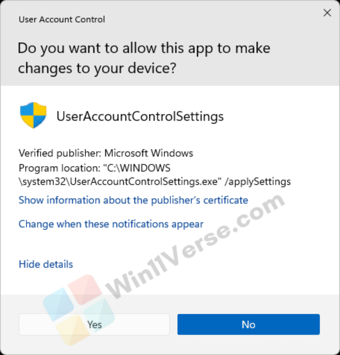 Example User Account Control Prompt