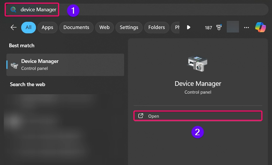 Opening Device Manager from Start Menu