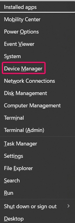 Using Winkey + X to launch Device Manager