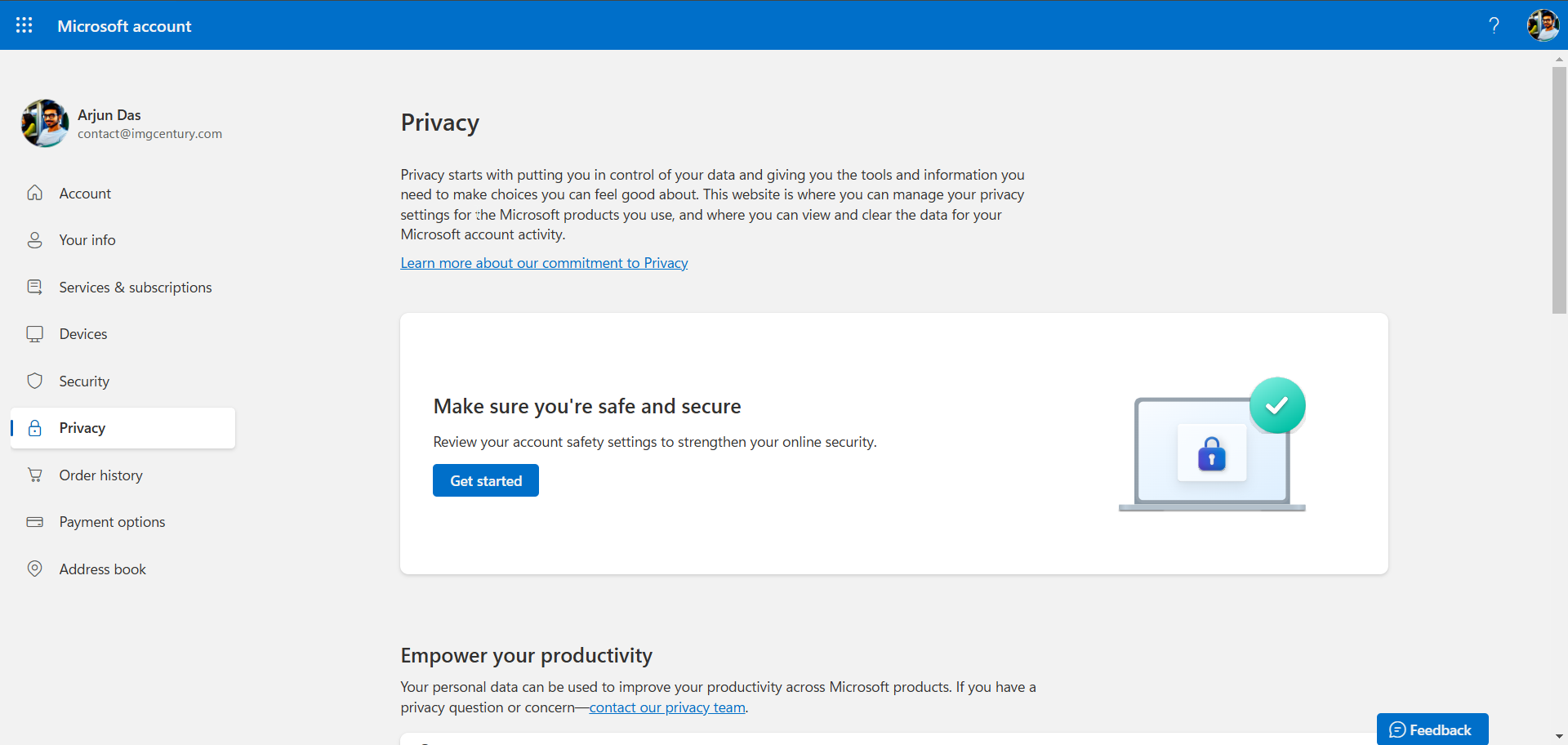 Privacy Dashboard of microsoft account