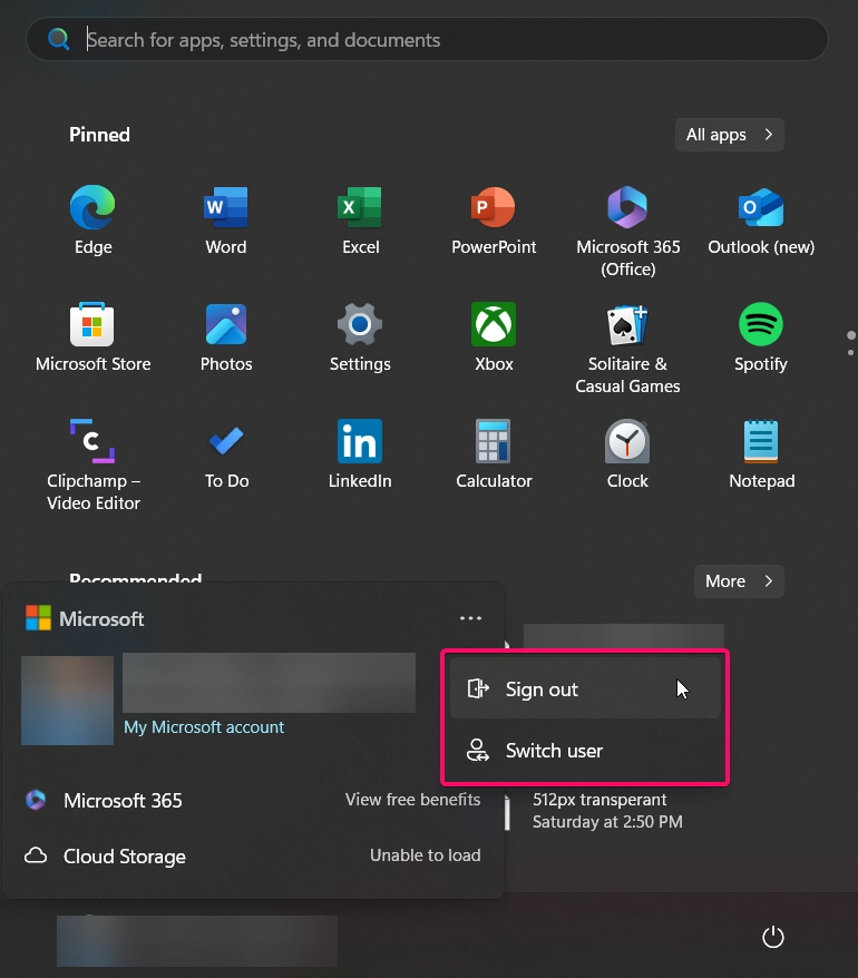 Sign Out in Account Picture Menu on Start Menu has been added