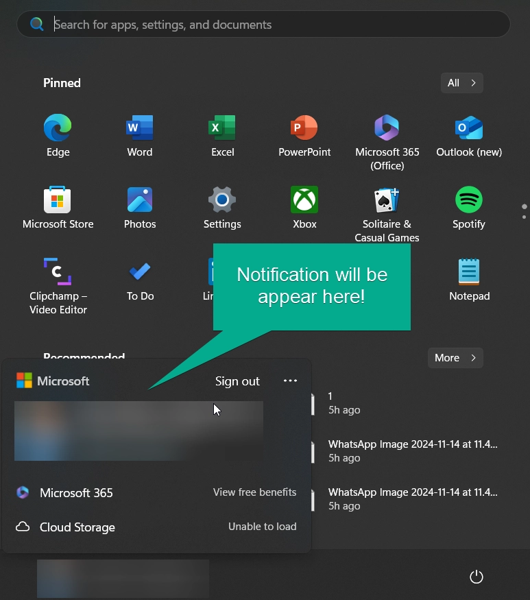 Notifications will be appear in the Start Menu