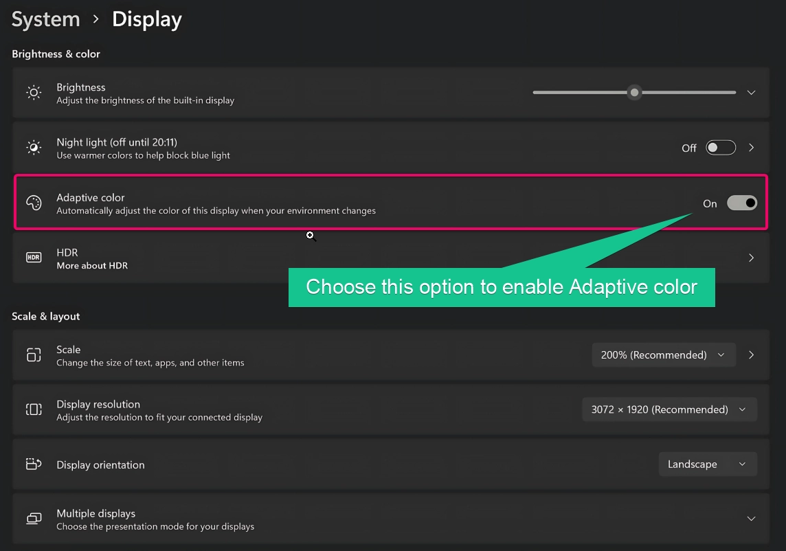 Choose this option to enable adaptive color