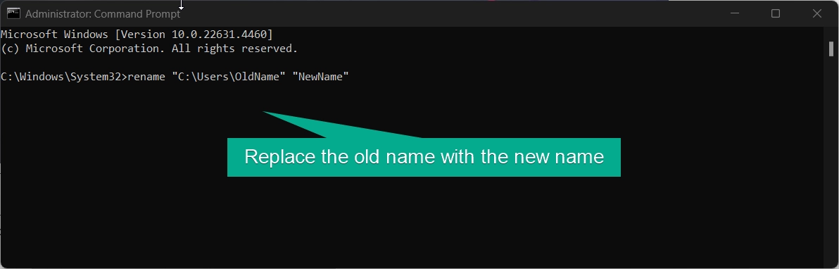 Rename the profile using command prompt