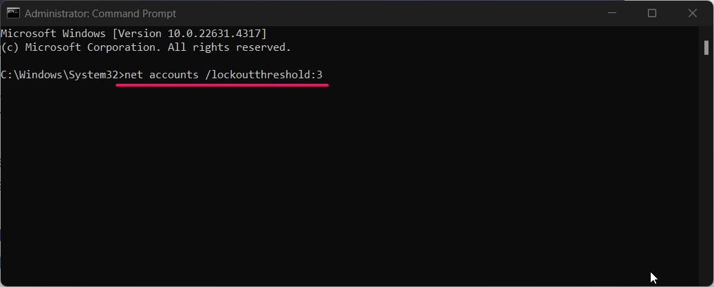 command to enable threshold lockout to 3