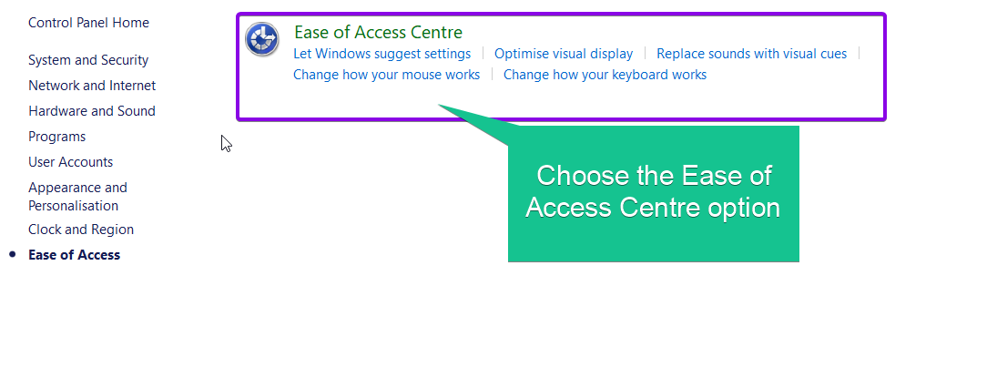 Choose Ease of Access Centre option