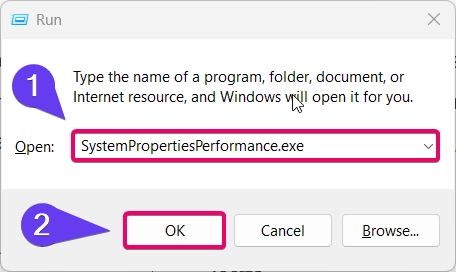 Run SystemPropertiesPerformance.exe command