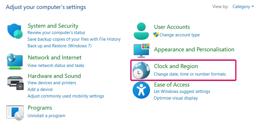 Choose Clock and Region