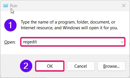 Running regedit command in run window