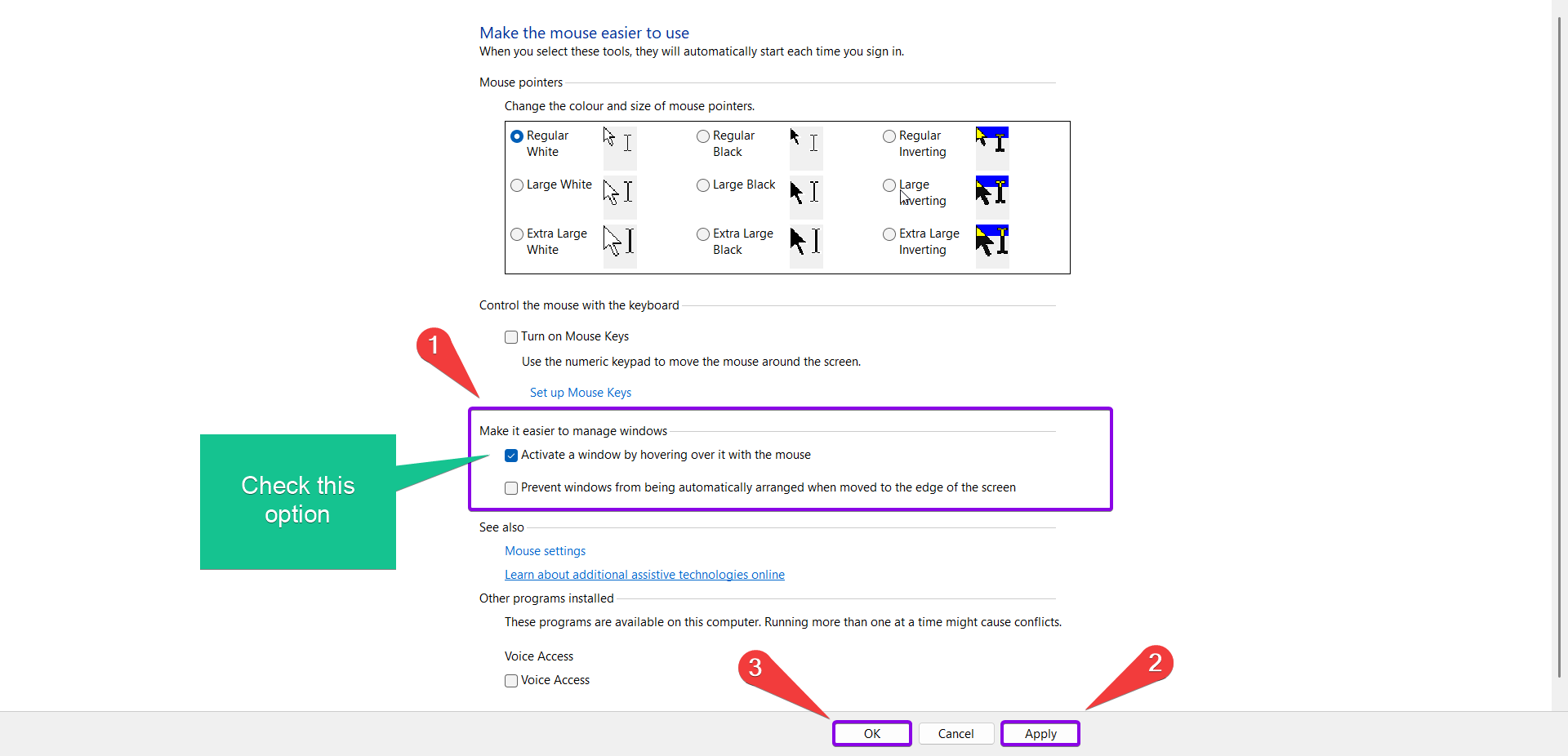 Check the Box to activate a window by hovering over it with the mouse