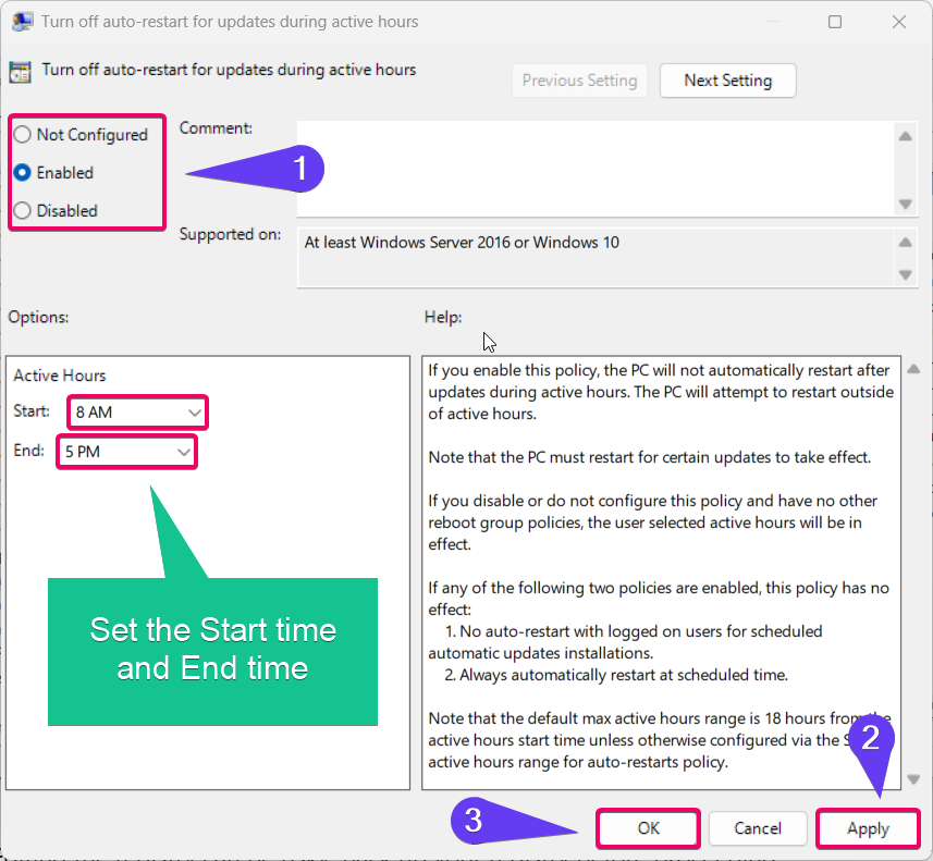 Set Start Time and End time in GP Editor