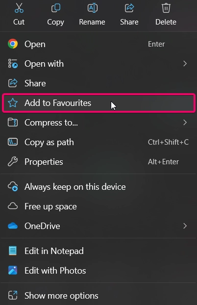 Example: Add to Favourites option in Context Menu