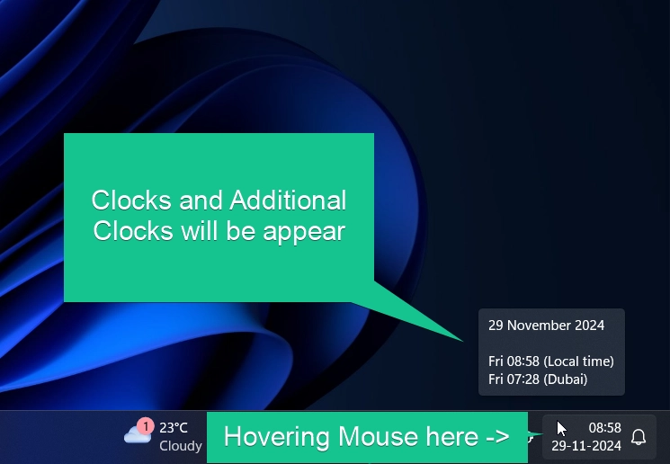 Hovering Mouse will show Additional Clocks