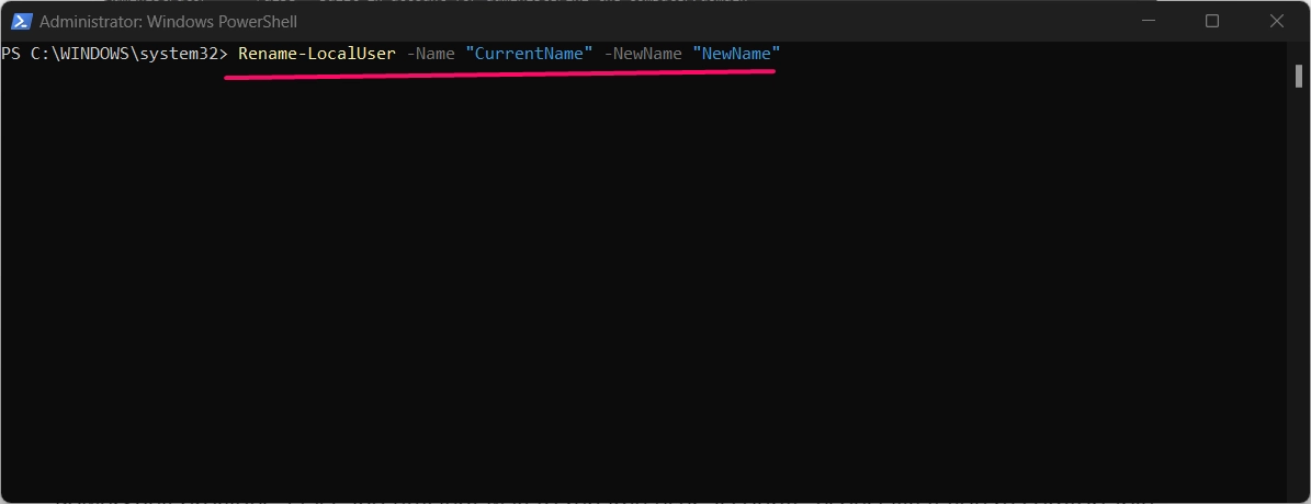 Rename the current user name account with powershell command