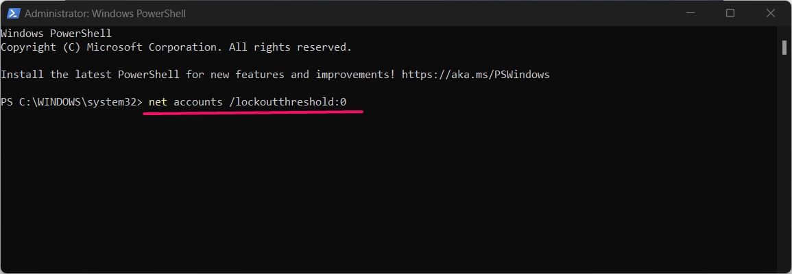 Setting the threshold value to 0 in powershell