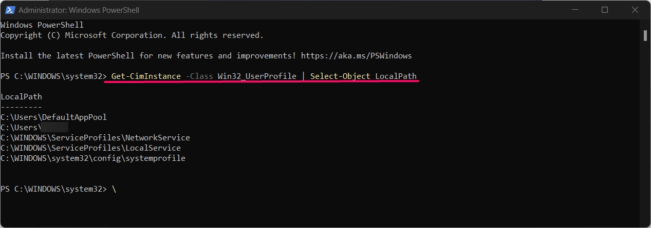 Command to list all profiles in PowerShell