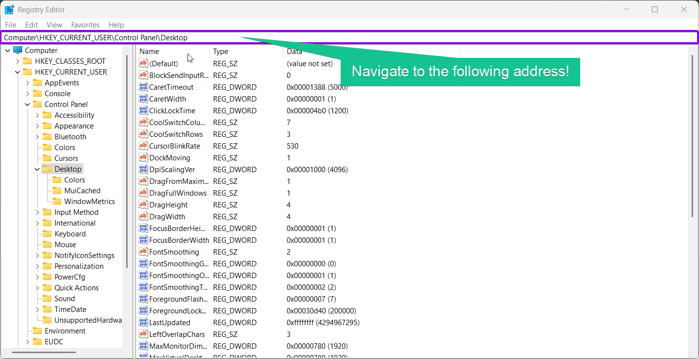 Navigate to the following address in the registry editor