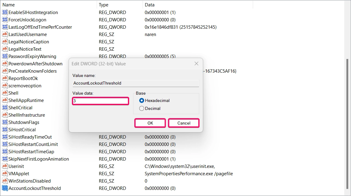 Setting the value to 3 via registry editor