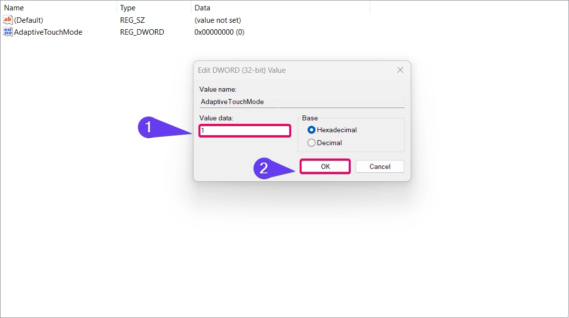 Setting the registry values