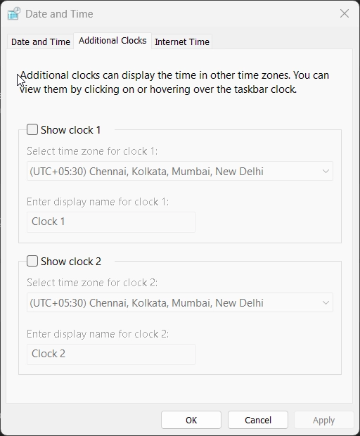 Date and Time settings window